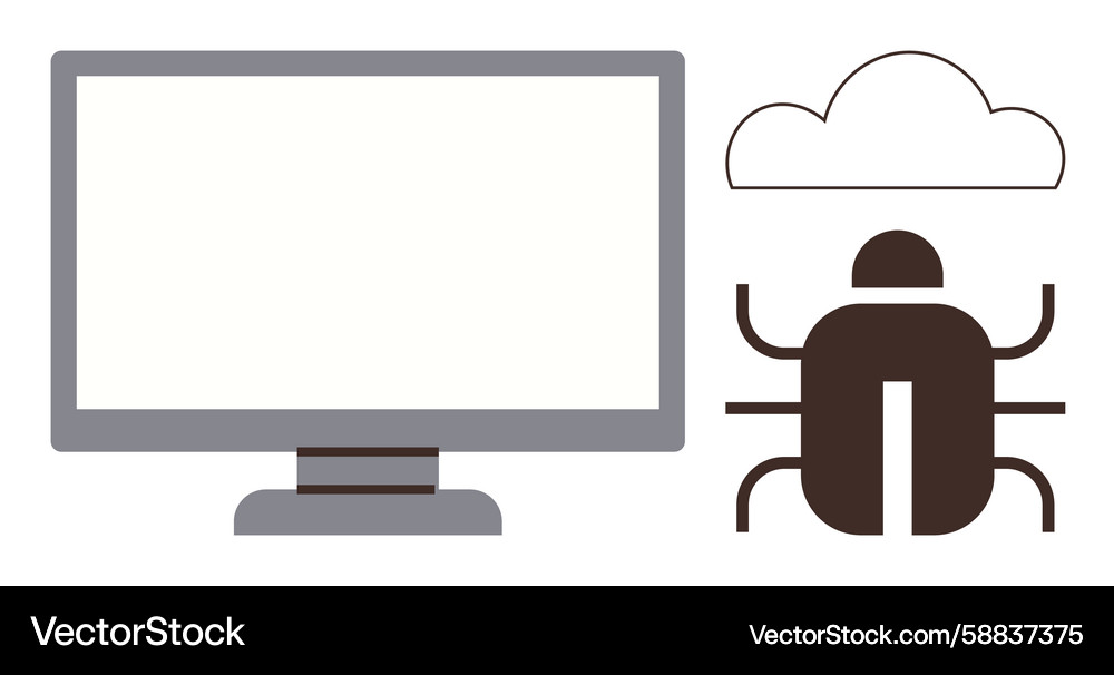 Computer screen cloud and bug representing Computer screen cloud and bug representing Vector Image
