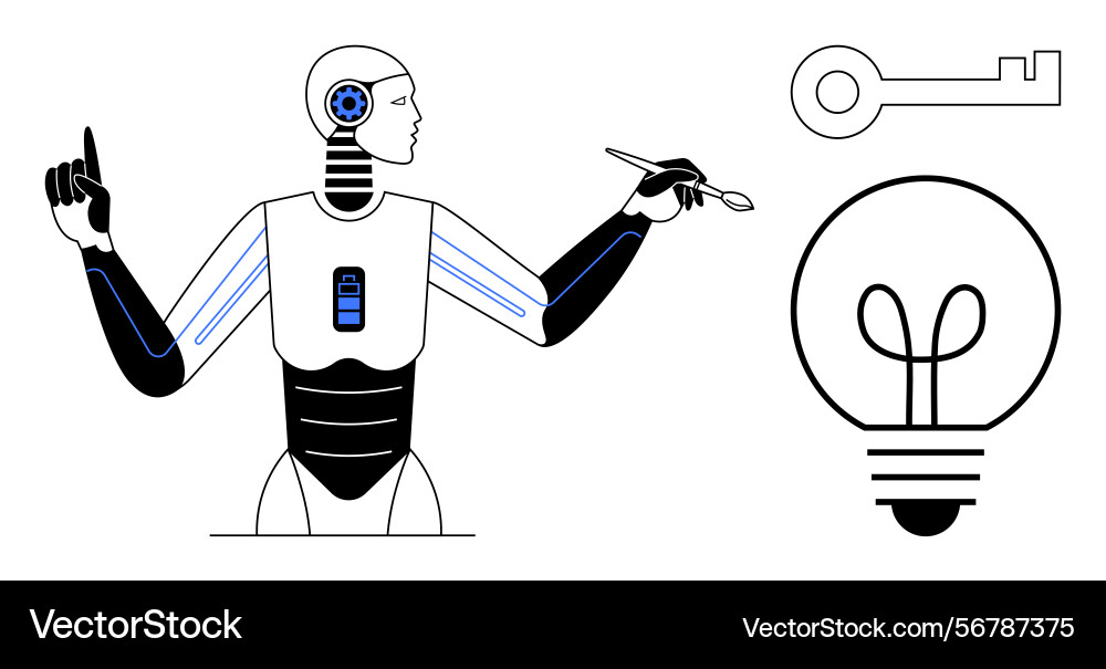 Futuristic robot creating ideas with a brush key Futuristic robot creating ideas with a brush key vector image