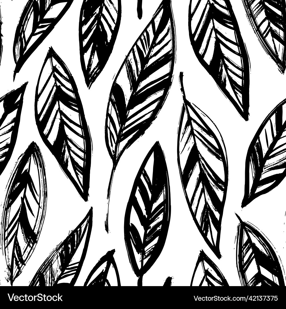 Hand drawn black leaves seamless pattern Vector Image
