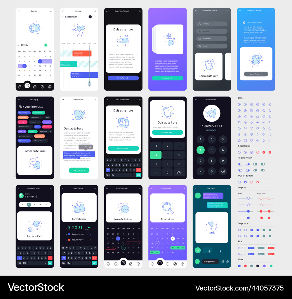 Phone UI Wireframe Kit - App Template vector image
