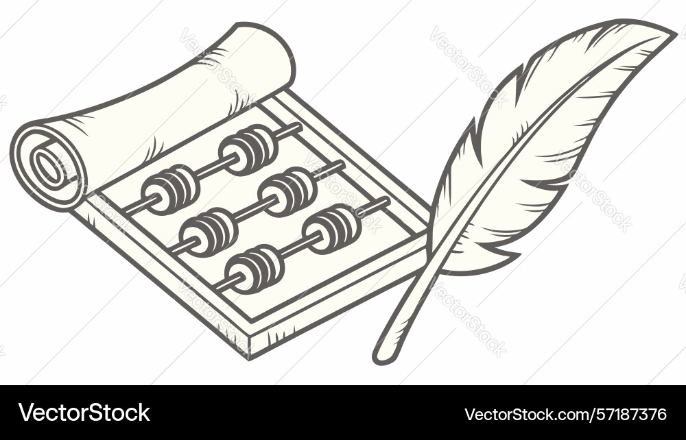Abacus and quill on unrolled scroll ancient vector image