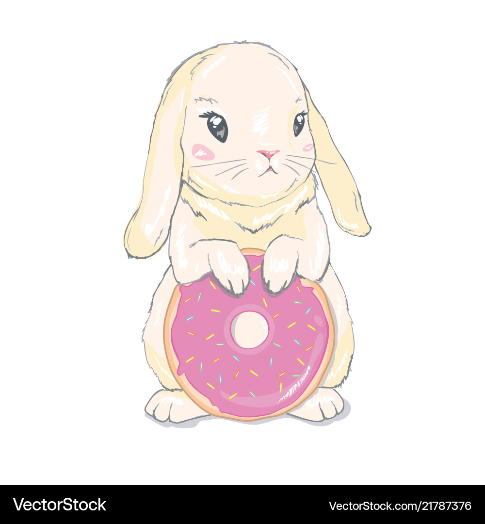 Adorable Bunny mit Donut Ballons Vektorbild