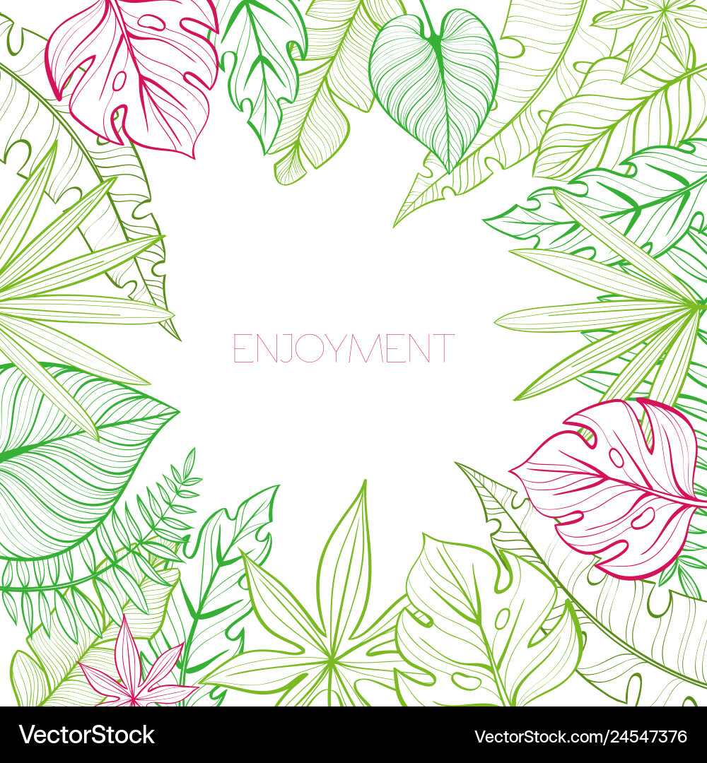 Frame with tropical leaves postcard hand-drawn vector image