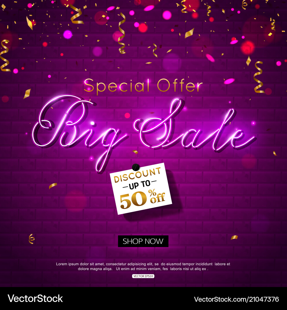 Retro big sale neon signboard for online shopping Retro big sale neon signboard for online shopping vector image