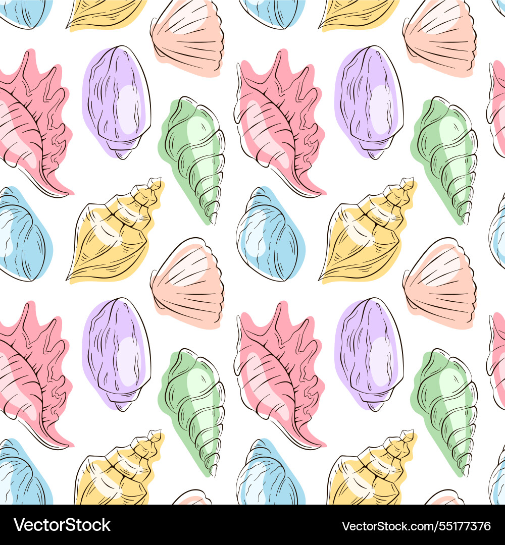 Seamless seashell pattern with shells in flat Seamless seashell pattern with shells in flat vector image