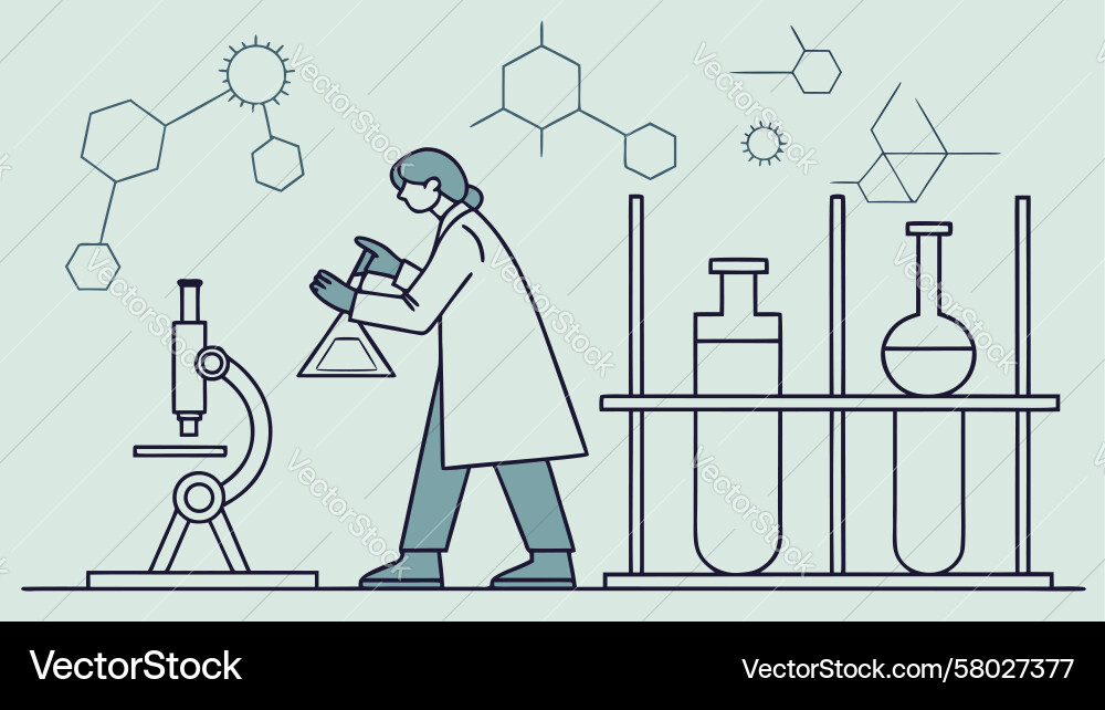 Scientist Analyzing Samples with Microscope Vector Image