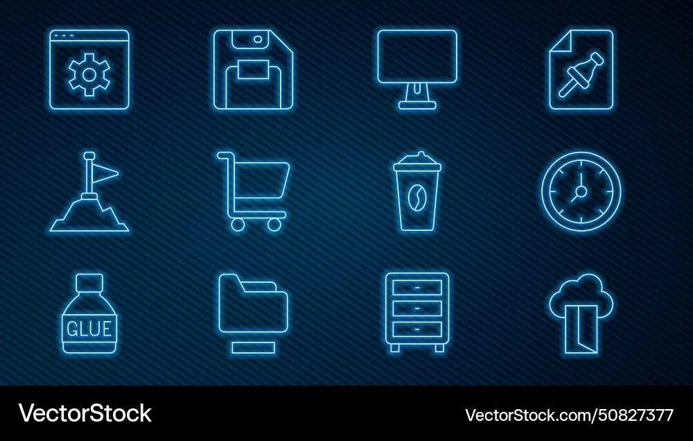 Set line cloud database clock computer monitor Set line cloud database clock computer monitor Vector Image