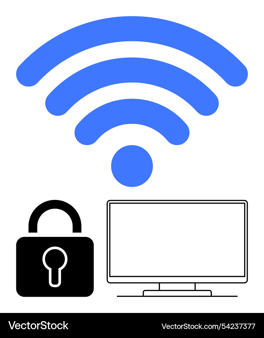 Wireless signal computer monitor and padlock Wireless signal computer monitor and padlock vector image