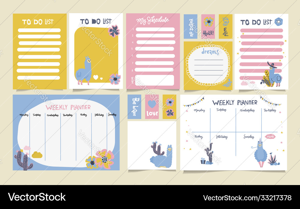 Cute set weekly planner to do list Royalty Free Vector Image