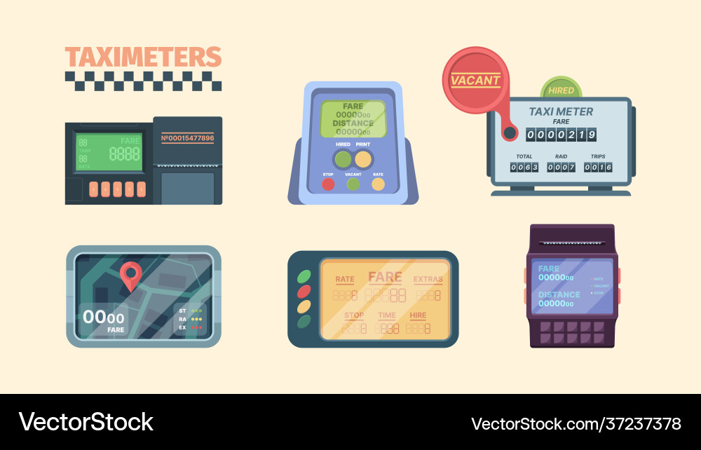 Taximeter display in car with speeding detection vector image