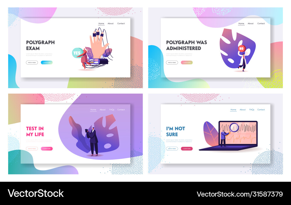 Polygraph test landing page template set tiny Polygraph test landing page template set tiny vector image