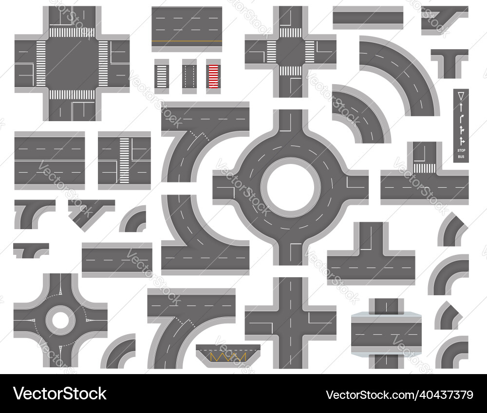Road constructor top view set of elements Road constructor top view set of elements vector image