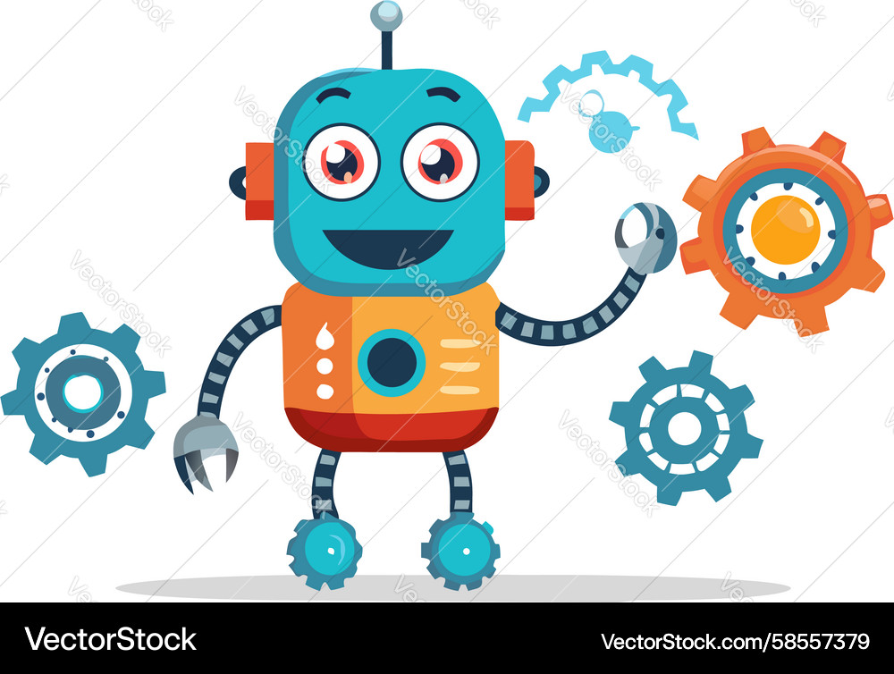 Robot with Gears - Automation Vector Image