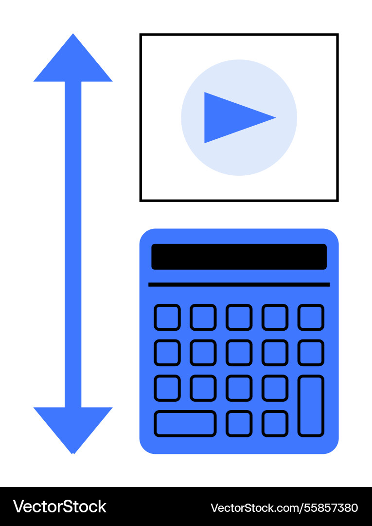 Calculator with video play button and vertical Calculator with video play button and vertical vector image