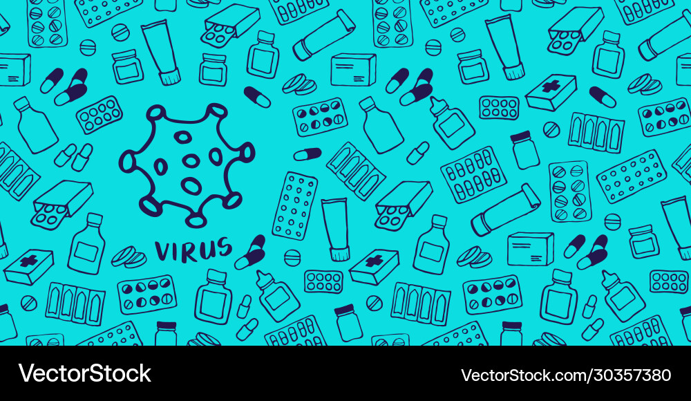 Corona Virus doodle nahtlose Muster Header eps Corona Virus doodle nahtlose Muster Header eps vektorbild