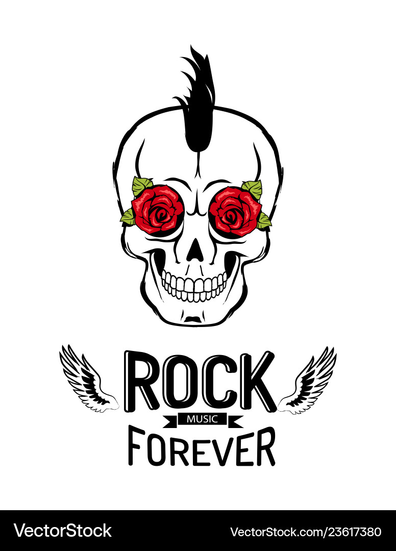 Rock Skull with Roses Vector Image