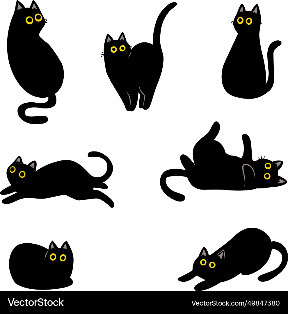 Set von schwarzen Katzen lustig Posen faul Kitties Set von schwarzen Katzen lustig Posen faul Kitties vektorbild