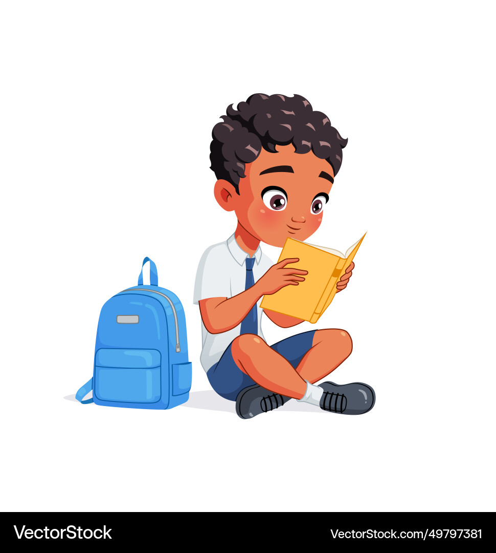 Cute indian school boy in reading book sitting Cute indian school boy in reading book sitting vector image