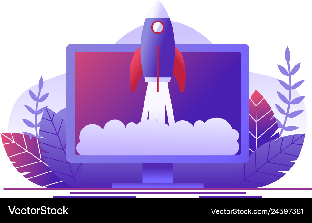 Rocket Launch on Computer Screen vector image