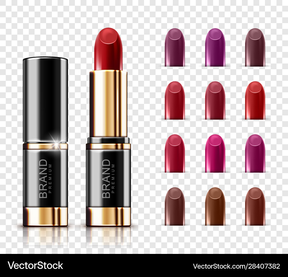 Realistisches Lippenstift-Sortiment mit glänzendem Realistisches Lippenstift-Sortiment mit glänzendem vektorbild