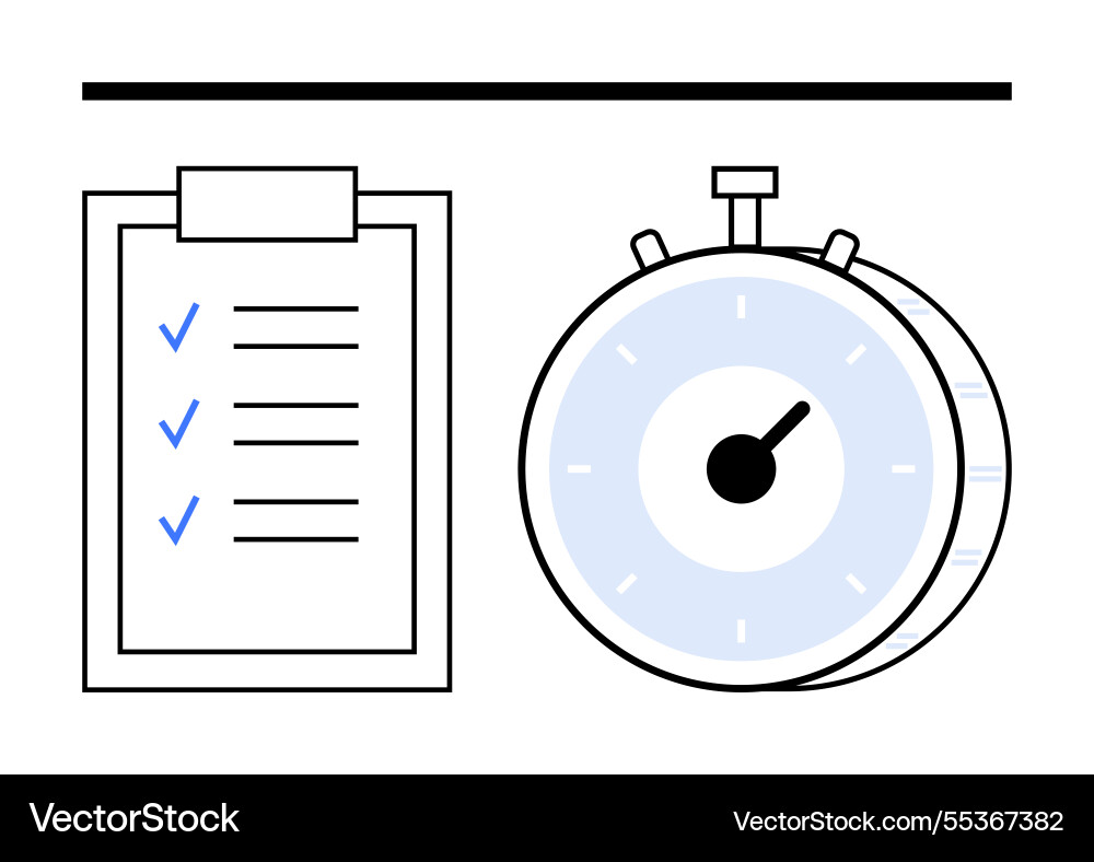 Task checklist and stopwatch representing time Task checklist and stopwatch representing time vector image
