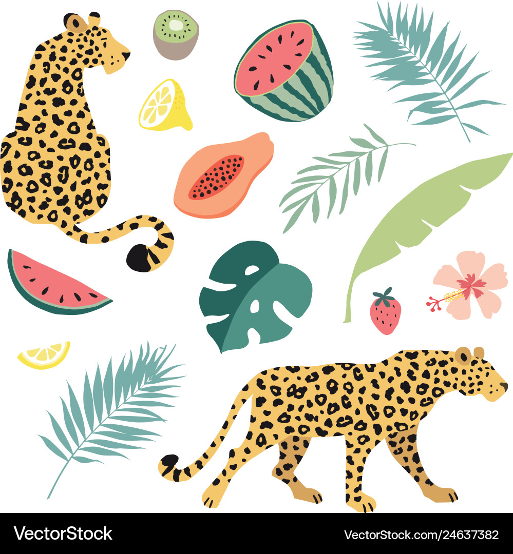 Tropical Leopard Fruits & Leaves Royalty Free Vector