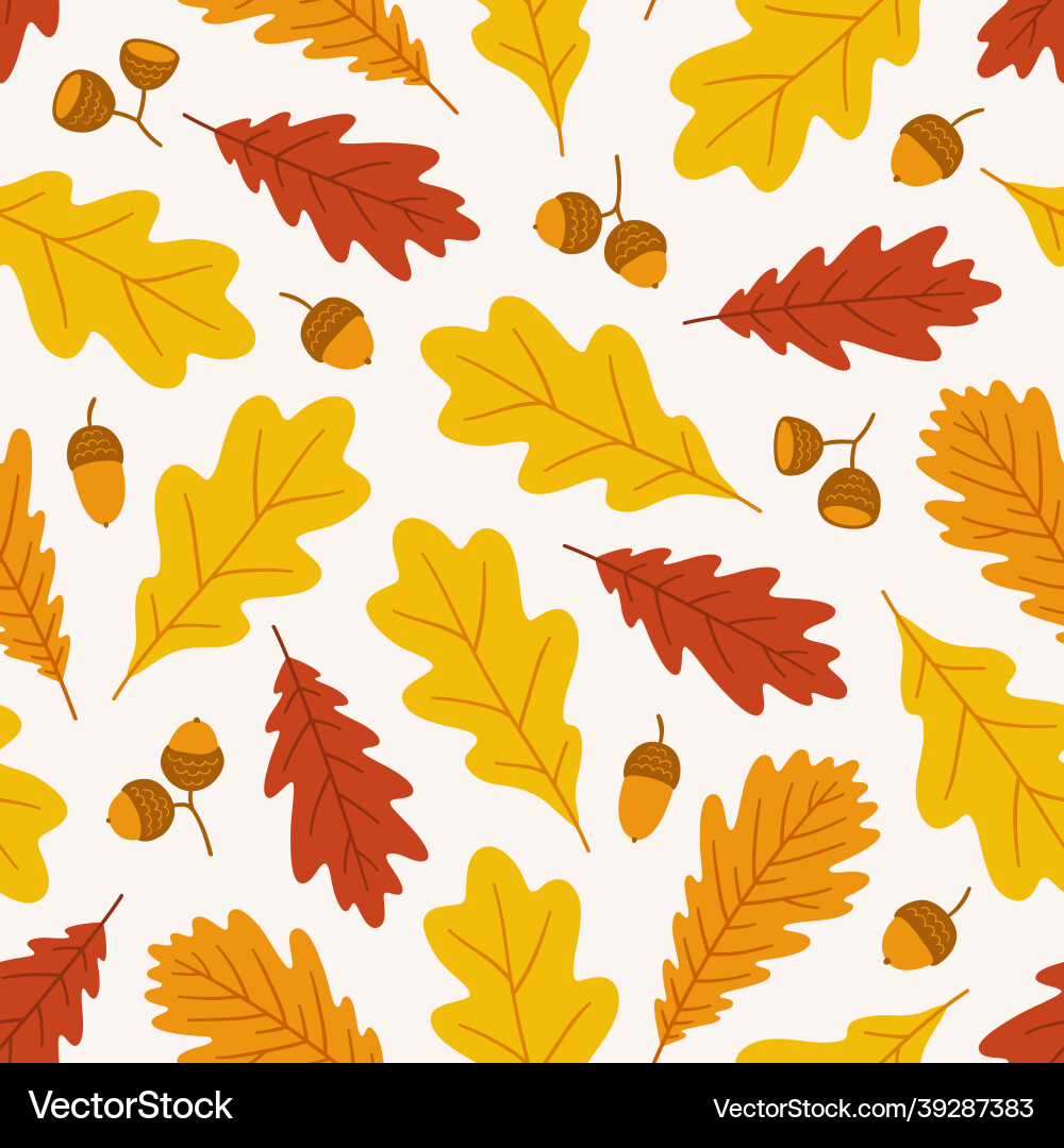 Autumn seamless pattern with acorns and oak leaves vector image