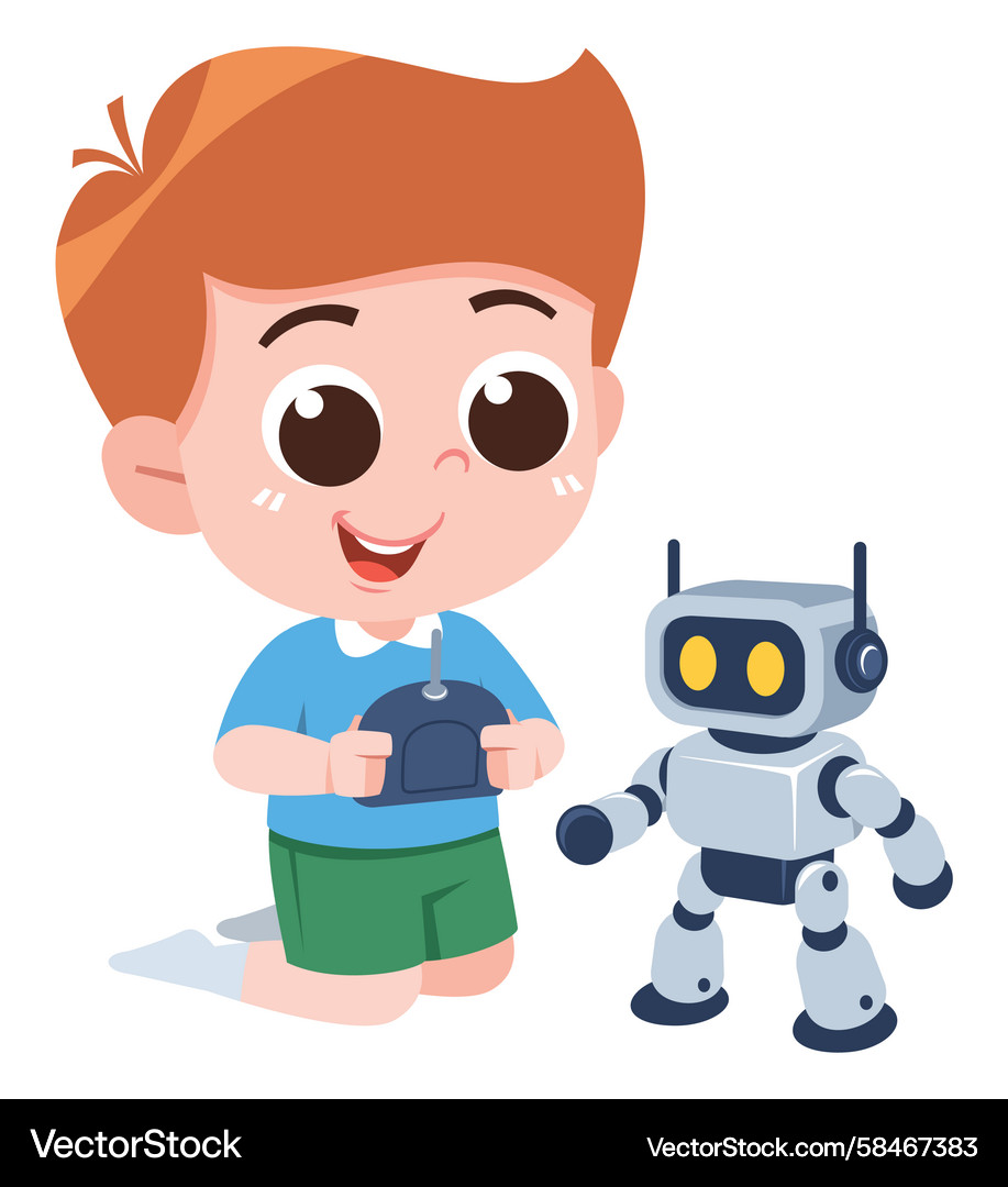 Boy Playing with Robot Controller Vector Image