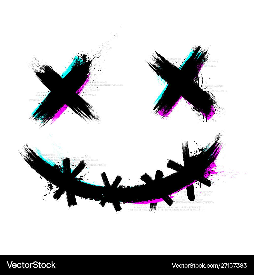 Crazy scary brush stroke smile with glitch effect Crazy scary brush stroke smile with glitch effect vector image