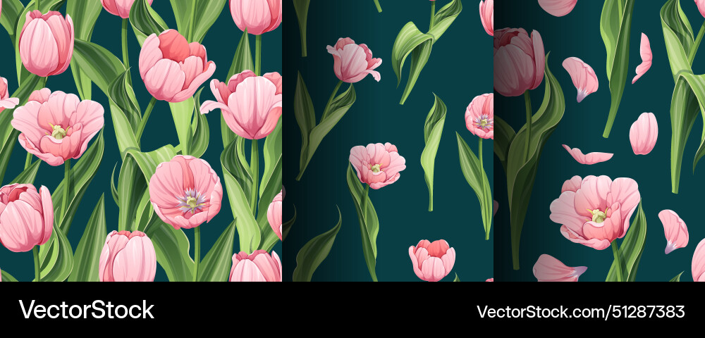 Set of seamless patterns with spring flowers Set of seamless patterns with spring flowers Vector Image