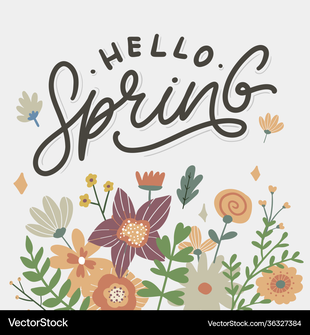 Hello spring flowers text background frame Hello spring flowers text background frame vector image