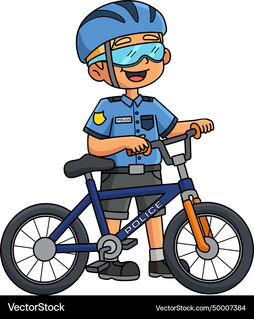 Polizist mit einem Fahrradkarikatur farbigen Clipart Polizist mit einem Fahrradkarikatur farbigen Clipart vektorbild