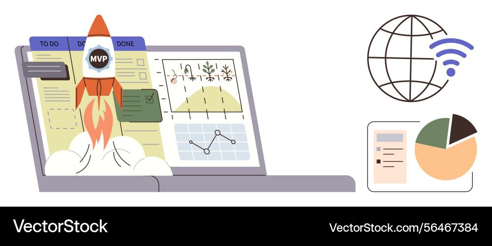 Startup launching concept with rocket workflow Startup launching concept with rocket workflow vector image