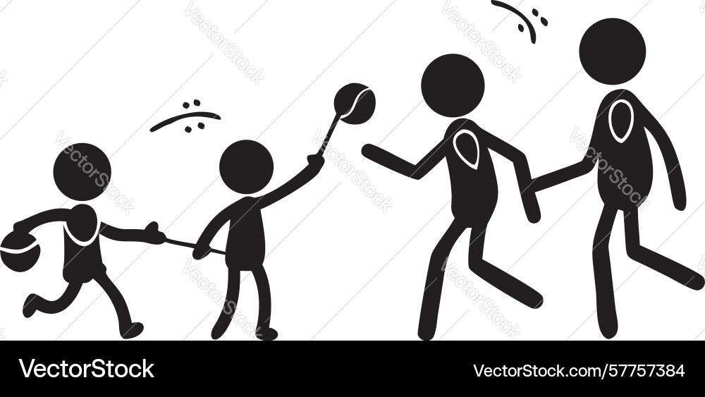 Stick figures collaborating on a group project Vector Image