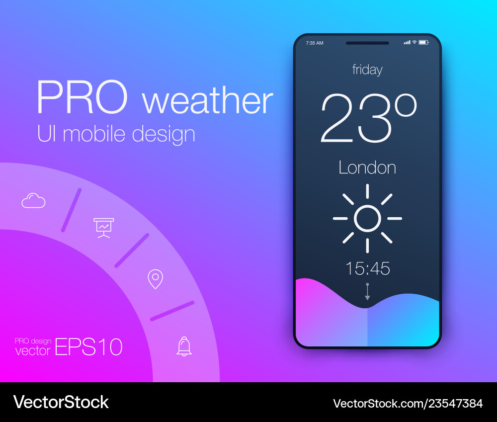 Weather App UI Mockup - Flat Style vector image