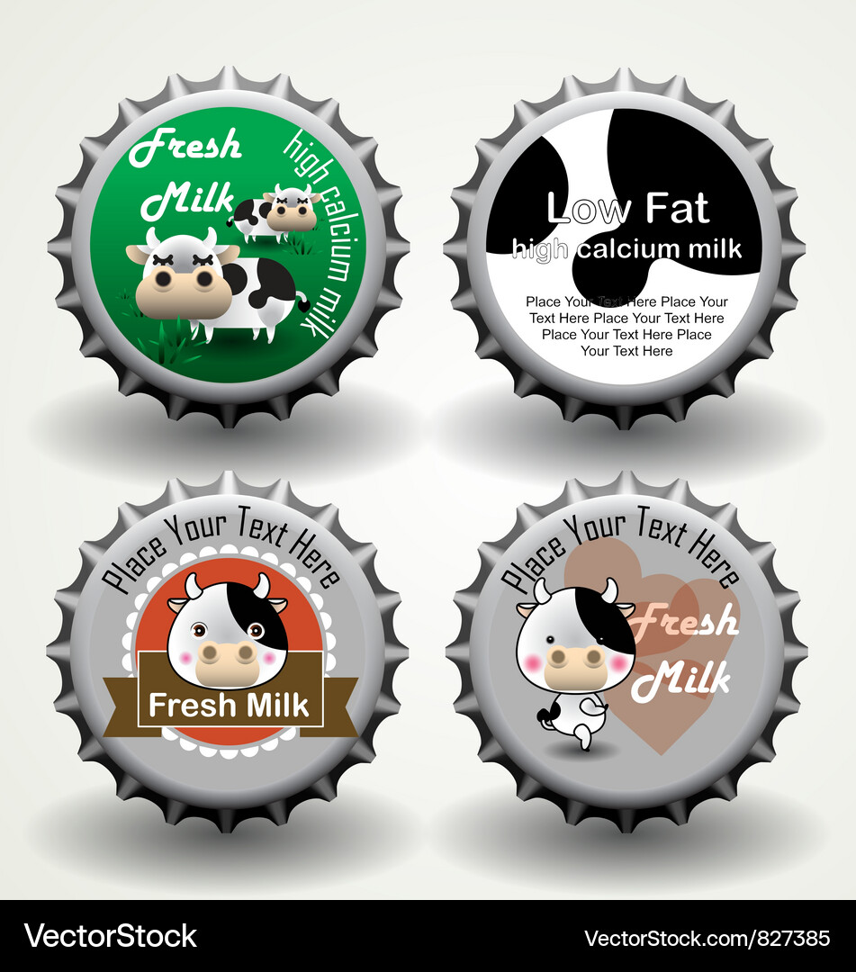 Fresh Milk Bottle Caps Vector Image
