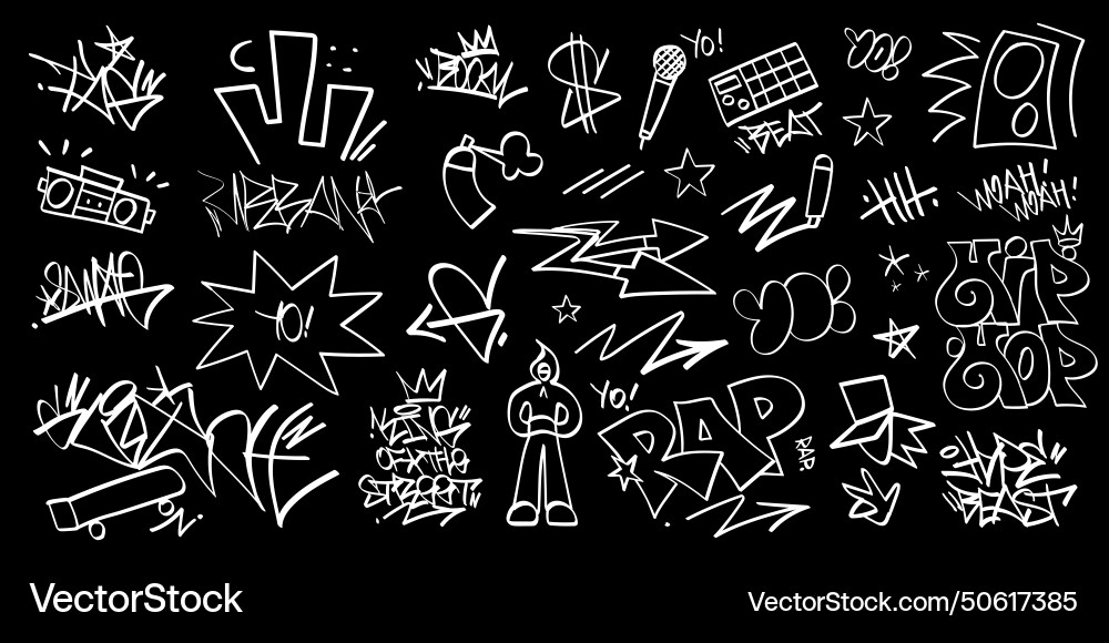 Graffiti street art lettering set rap Graffiti street art lettering set rap Vector Image