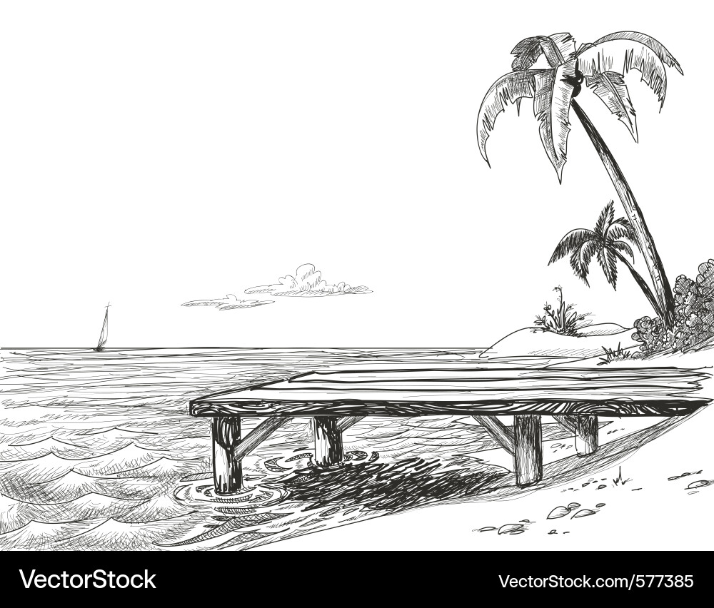 Palm Tree Beach Sketch Vector Image