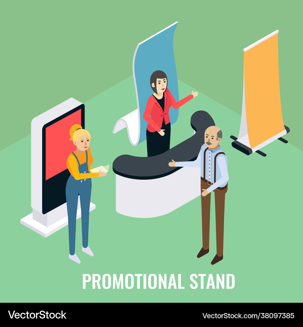 Promotional stands sales promoters advertising Promotional stands sales promoters advertising vector image