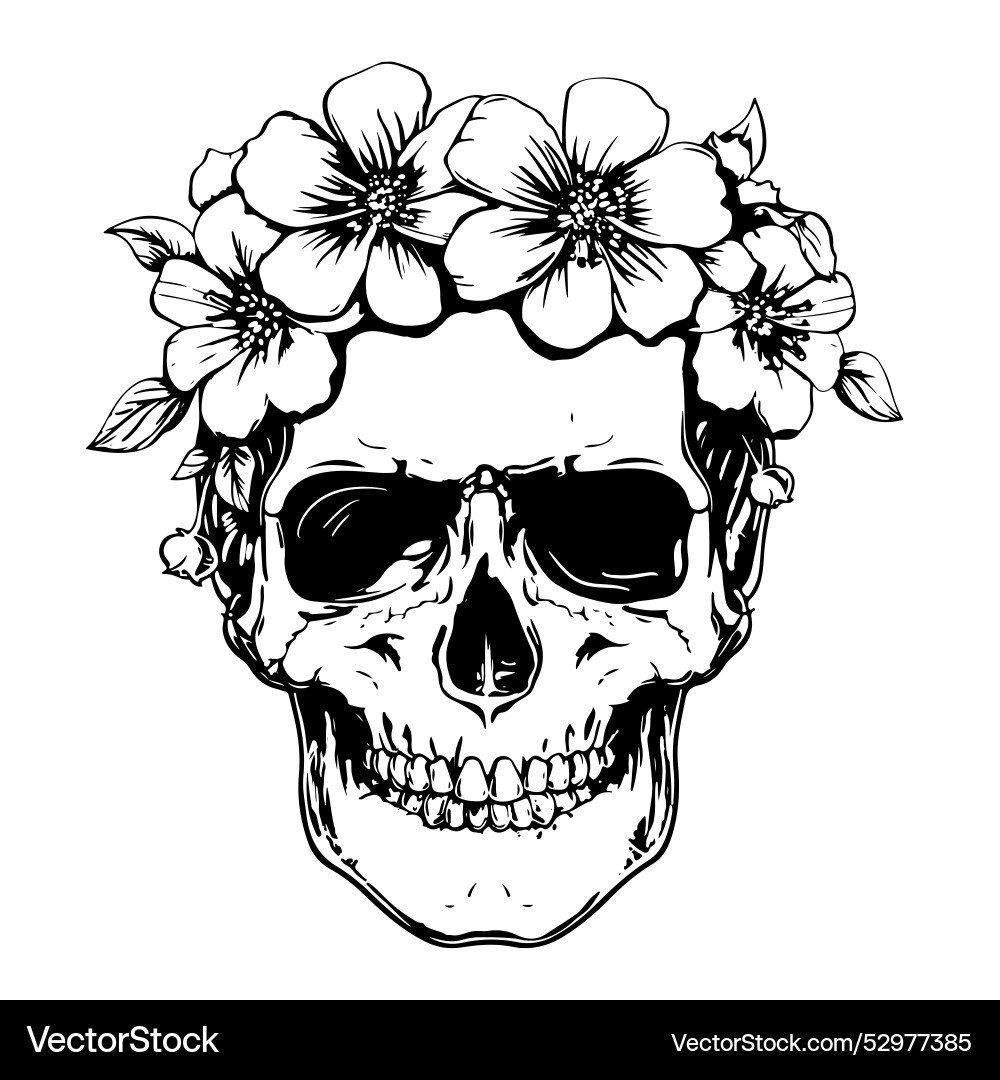 Skull with flowers typographic graphic Skull with flowers typographic graphic vector image