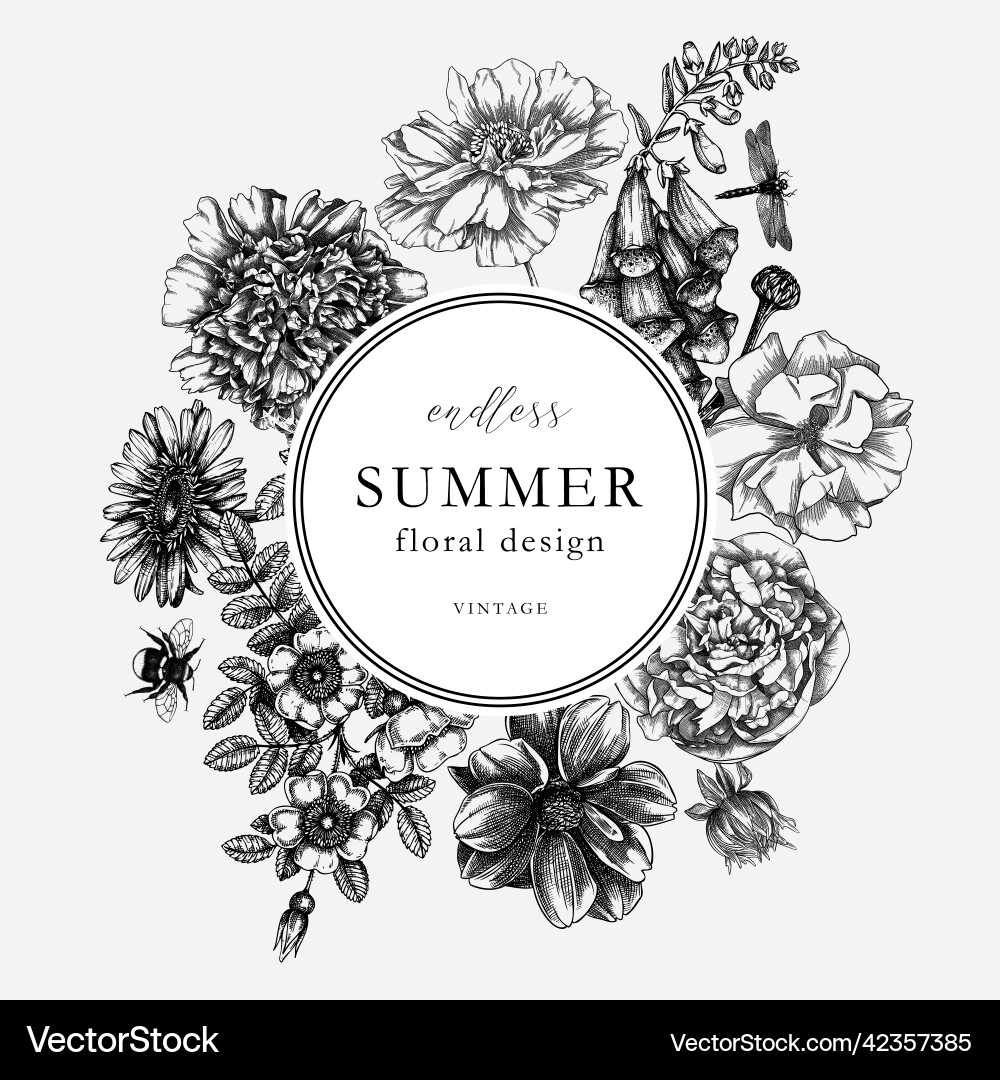 Summer flowers round card or invitation template Summer flowers round card or invitation template vector image