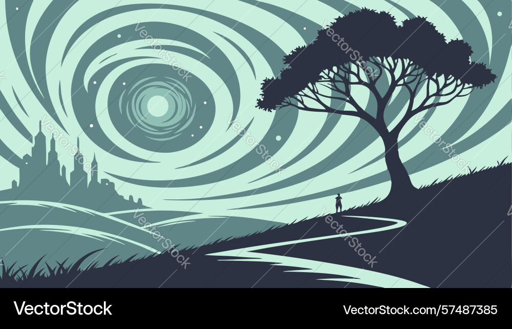Winding path under a gnarled tree design Vector Image