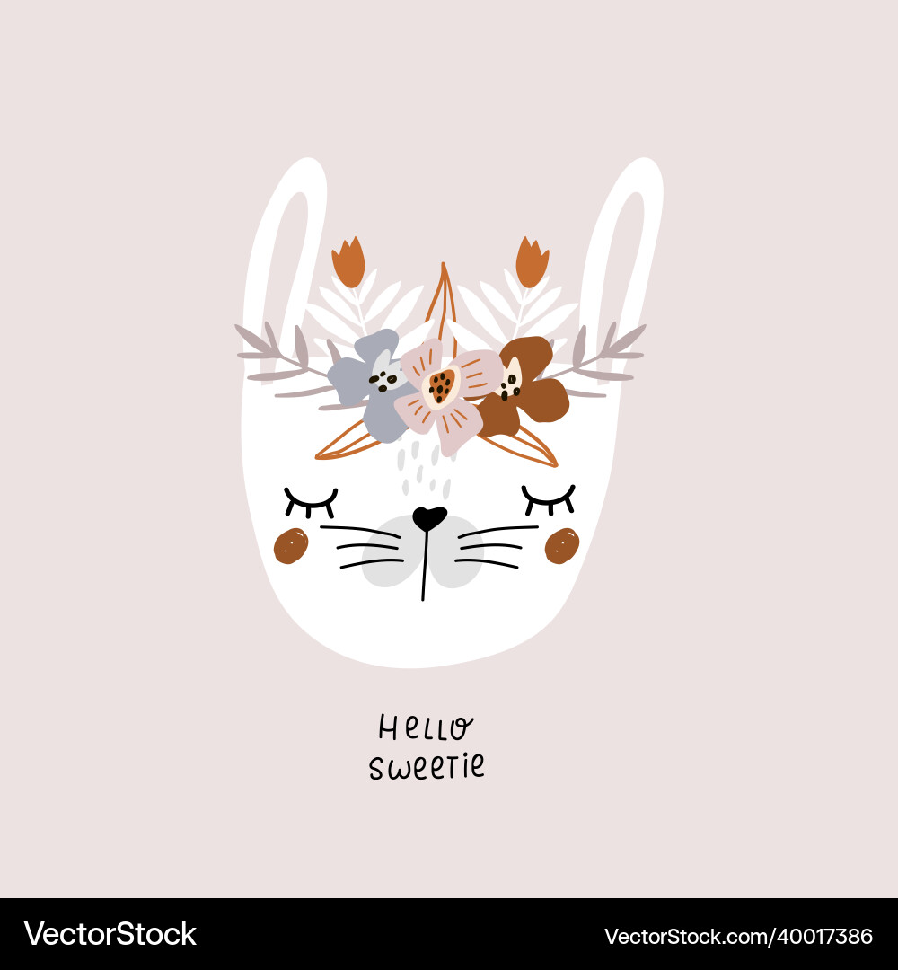 Cute cartoon rabbit with floral wreath Cute cartoon rabbit with floral wreath vector image
