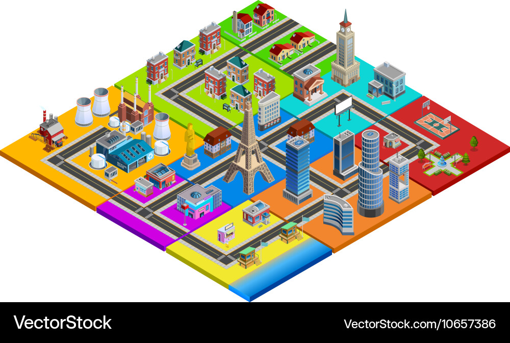 Isometric City Blocks Construction Vector Image