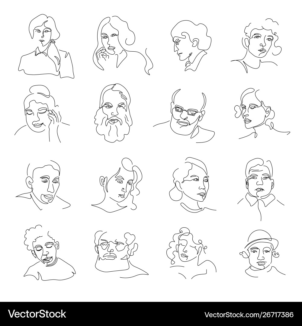 Line Art Portraits - Men & Women Vector Image
