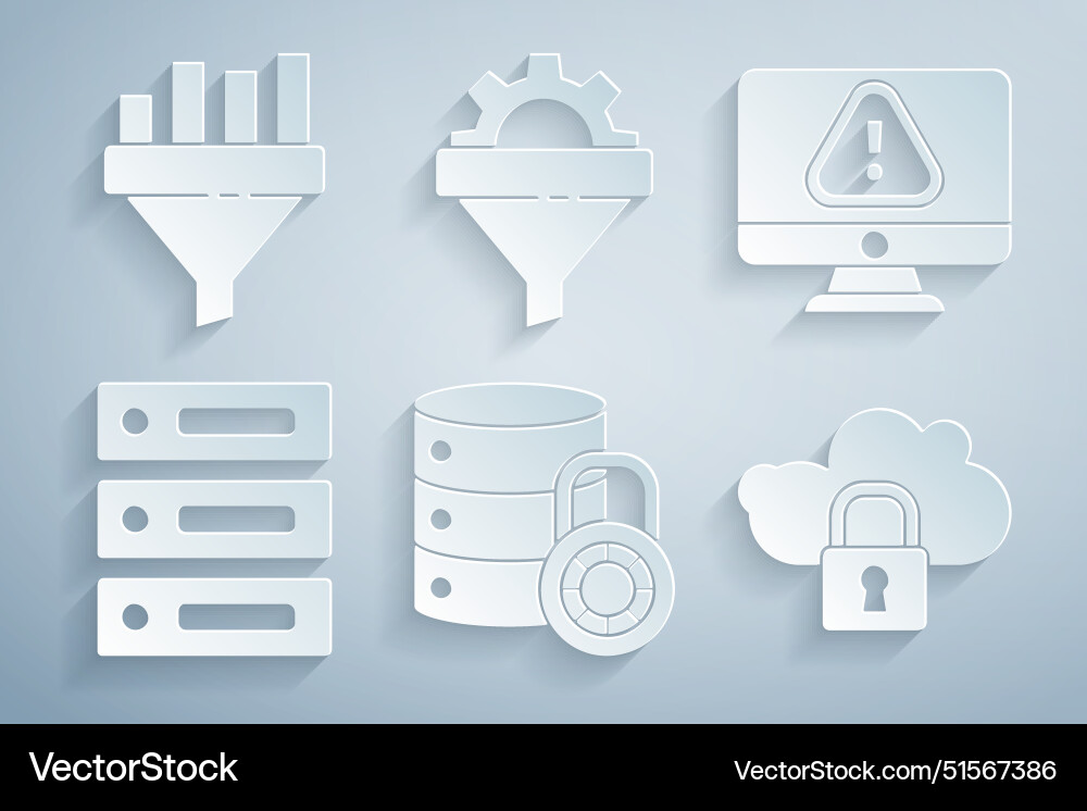Set server security with lock monitor exclamation Set server security with lock monitor exclamation vector image