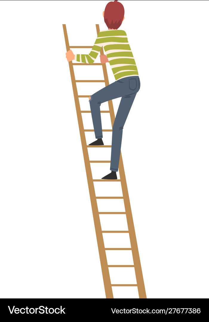 Teenage boy climbing up step ladder vector image