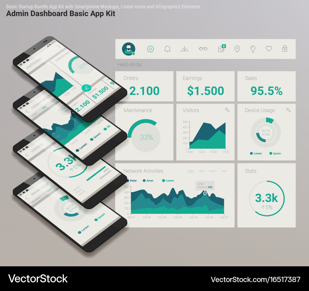 Admin Dashboard Mobile UI Kit vector image