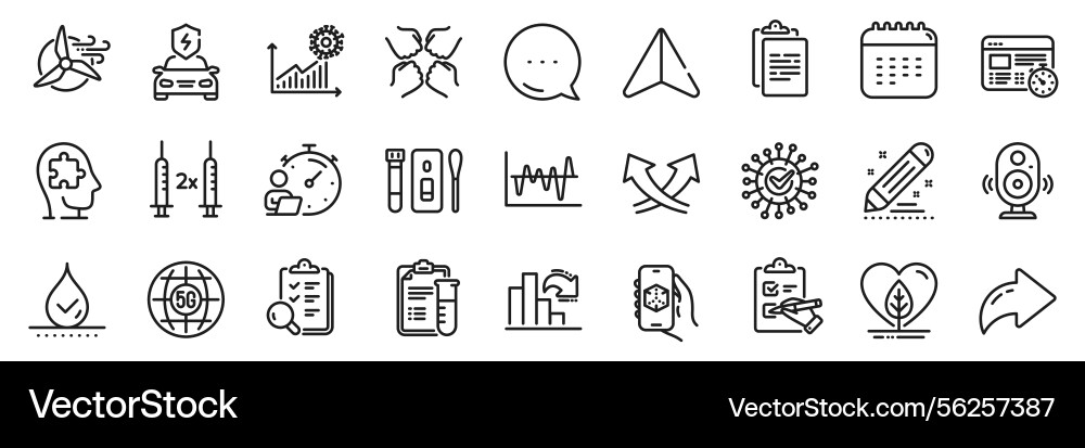 Checklist decreasing graph and inspect line icons Checklist decreasing graph and inspect line icons vector image