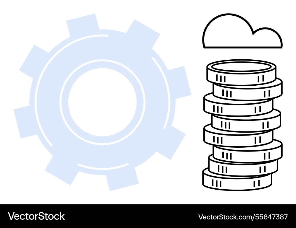 Gears stack of coins and cloud representing Gears stack of coins and cloud representing vector image